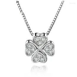 Chains 925 Sterling Silver Jewellery Love Clover Necklaces & Pendants Rhinestones Fashion Choker Maxi Necklace Women Collares