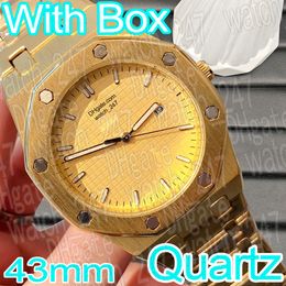 Fashion luxury watch designer watches for men 43mm Date quartz Gold watches black face men watches stainless steel elegant menwatch montre de luxe with box