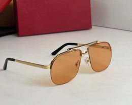 Pilot Sunglasses Metal Gold Half Frame Yellow Lens Mens Designer Sunglasses Shades Sunnies Gafas de sol UV400 Eyewear with Box