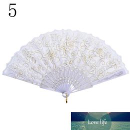 Party Wedding Prom Lace Fabric Silk Folding Hand Held Dance Fans Flower249V