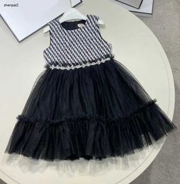 Luxury girl dress lace child dresses Size 110-160 baby designer skirt Diamond Flower Belt Design toddler frock Dec10