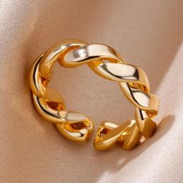Band Rings Twisted for Women Stainless Steel Gold Plated Adjustable Ring Vintage Couple Aesthetic Jewelry anillos Mujer 231219