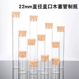 100pcs Dia 22mm Flat Bottom Glass Test Tube With Cork Stopper Message Bottles Jars Vials Gift Art DIY Crafts For Kinds Of TESTS