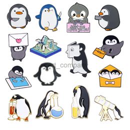 Cute Penguin Enamel Brooch Game Envelope Glacier Penguin Book File Bag Telescope Penguin Metal Badge Punk Lapel Pins Gift