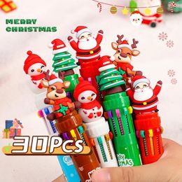 30PcsLot Cute Cartoon Christmas Themes 10 Colours Ballpoint Pen Kawaii Santa Elk Snowmen Tree Multicolor Pens School Stationery 231220