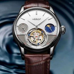 Wristwatches AESOP Tourbillon Watch For Men Brand Mechanical Skeleton Mens Watches Luxury Sapphire Mirror Man Waterproof Moon Phase Clocks