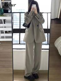 Jielur Two Piece Autumn Women Pant Suits Casual Loose Solid Color Woman Gray Black Simple Basic Female 231220