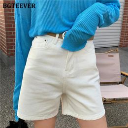 Shorts BGTEEVER Stylish Chic High Waist Pockets Straight Jeans Shorts Women 2021 Summer Casual Female White Denim Shorts