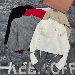 Sexy Knitwear For Women Revealing Waist Knitted Tops Solid Colour Half High Neck Base Sweater