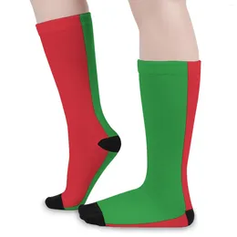 Women Socks Two Tone Design Stockings Red And Green Pattern Fashion Autumn Anti Slip Men Running Medium Soft