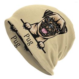 Berets Peeking Dog Pug Beanie Cap Unisex Winter Warm Bonnet Homme Knitting Hats Cool Outdoor Ski Pet Animal Skullies Beanies Caps