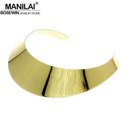 MANILAI Classic Style High quality Shine Torques Choker Collar Necklaces Statement Jewelry Women Neck Fit Short Design277p