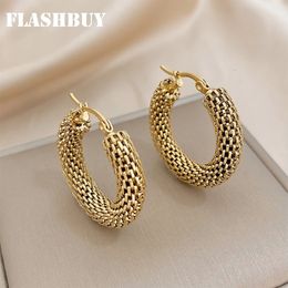 Stud FLASHBUY Stainless Steel Gold Color Geometric Earrings For Women Girls Trend Hoop Ear Jewelry Gift 231219