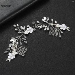 Hair Clips Bridal Flower Leaf Combs Hairband Pearl Wedding Accessories Hand Braided Gold/Silver Colour Leaves Romantic Headwear