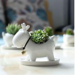 white small elk planter garden Christmas flowerpot deer shape Ceramic succulent plants pots for flowerwithout stand base281Y