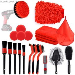 Cleaning Brushes 19Pcs Red set Car Brush Cleaning Power Scrubber Drill Brush Air Vents Rim Cleaning Dirt Dust Clean Tools detailing car products Q231220