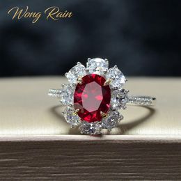 Wong Rain Vintage 100% 925 Sterling Silver Created Moissanite Ruby Gemstone Wedding Engagement Ring Fine Jewellery Gift Whole Y1219e