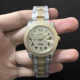 Men's Ice Diamond Wristwatch Gold Diamond Face Watch Arabic Digital Scale Watch Stainless Steel Strap Automatic Mechanical Wa325E