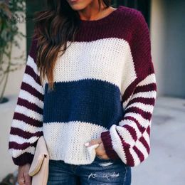 Women's Sweaters Oversized Color-block Ladies Sweater Women Autumn Winter Tops 2023 New Knitted Pullovers Knitwear Loose Striped Sweaters FemaleL231026