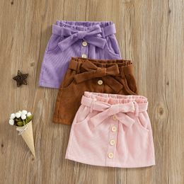 Skirts Ma Baby 1-6Y Children Kid Baby Girls Skirts Corduroy Bow Button A-Line Skirts Autumn Spring Clothing Costumes D84 231219