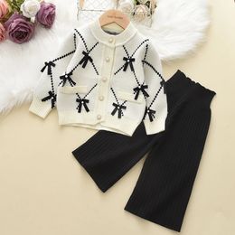 Bow Baby Sweatshirt Pants 2pcs Set Children Knitting Outfit for 26Years Kids Tracksuit Winter Girls Clothes 231220