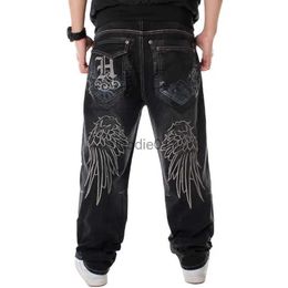Men's Jeans Street Dance Wide Legs Baggy Jeans Men Fashion Embroidery Black Loose Board Denim Pants Rap Hip Hop Jeans Plus Size 30- L231220