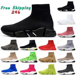 Slip-on casual shoe mens womens platform sock shoes top quality all black speed trainer 2.0 cloud white vlot green red bottoms clear sole paris walking designer sneaker