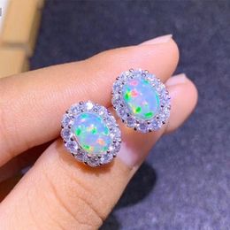 Stud Opal Earrings Silver 925 6 8MM Oval Natural Colorful Gemstones For Women Anniversary Gift Real Sterling Fine Jewelry224C