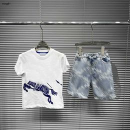 Brand baby Tracksuit designer kids Two piece set Size 100-160 summer Child T-shirt and Logo printed denim shorts Dec10