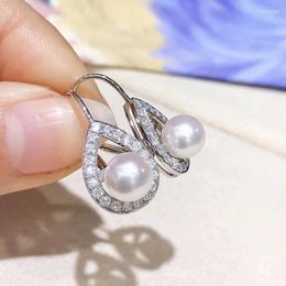 Hoop Earrings Huitan Waterdrop With Round Simulated Pearl Exquisite For Women Wedding Brilliant Cubic Zirconia Jewellery