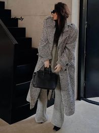 Women Herringbone Pattern Woolen Long Overcoat Fashion Lapel Loose Jacket Autumn Winter Korean Femlae Street Trench Coat 231220