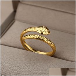 Couple Rings Snake Rings For Women Men Stainless Steel Gold Sier Color Finger Ring Vintage Gothic Homme Aesthetic Jewelry Anillos Muje Dhxip