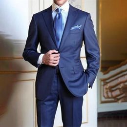 Casual Business Navy Blue Mens Suits Slim Fit 2 Piece Jacket Pants Set For Groom Wedding Tuxedo Formal Office Wear Costume Homme 231220