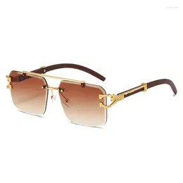 Sunglasses 2023 Double Beam Cut Square Rimless Glasses Male European And American Fashion Leopard Trend Female