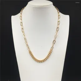 Chains Gorgeous Gold Colour Plating Two Kind Of Chain Linked Decorated Necklace For Women Girl Elegant Casusal Chunky Punk Jewellery