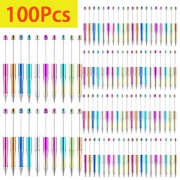 100Pcs Plastic Beadable Pen Bead Ballpoint Black Ink Pens for Women Kids Gift Students Office School Supply DIY 231220