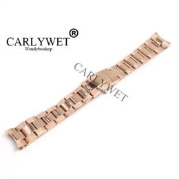 CARLYWET 20mm Newest 316L Stainless Steel Rose Gold Solid Curved End Screw Links Deployment Clasp Watch Band Strap Bracelet190A