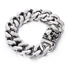 20mm Heavy Gothic Gold Men's Bike Biker Chain Skeleton Skull Bracelets Punk Rock Hiphop Silver 316L Stainless Steel Cuban Cur282k