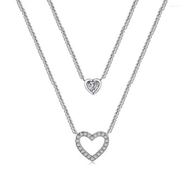 Chains Karloch S925 Sterling Silver Necklace Women's Personalised Versatile Fashion Ins Style Double Layered Light Heart Pendant