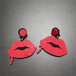 Halloween Bat Dangle Earring for Woman Glitter Red Blood Lip Gothic Women Acrylic Jewelry255H