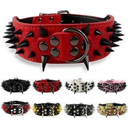 Leashes Dog Collars Leashes 2" Wide Sharp Spiked Studded Leather Dog Collars Bulldog Big Dog Collar Adjustable For Medium Large Dogs Boxer