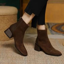 2023 Autumn Winter Women Boots Square Toe y Heel Shoes Ankle for Platform Suede Zapatos 240111