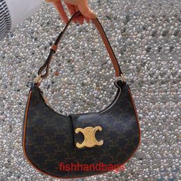 Fashion handbag Celins's womens bag book brand Tote purse Same Bag Womens 2023 New Genuine Leather Triumphal Underarm Old Flower HeadWith original Logo