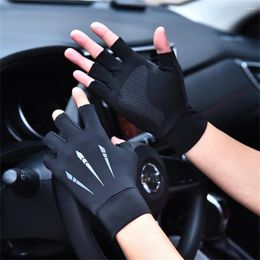 Cycling Gloves Sports Golf Ice Silk Riding Driving Two-Finger Fishing Non-Slip Fitness High-Elastic Ultraviolet Protection