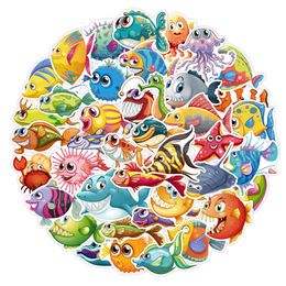 50pcs cute Marine organism ocean fish cartoon Waterproof PVC Stickers Pack For Fridge Car Suitcase Laptop Notebook Cup Phone Desk Bicycle Skateboard Case.