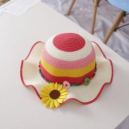 Wide Brim Hats Cute Sweet Summer Travel Breathable Sunflower Korean Style Girl Cap Children Straw Hat Sun Visor Panama