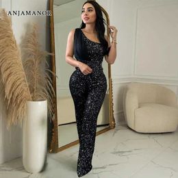 Women's Jumpsuits Rompers ANJAMANOR Sparkling Sequin One Pieces Jumpsuits Sexy Elegant Party Club Outfit for Women One Shoulder Jumpsuit Black D42-FG44 YQ231220