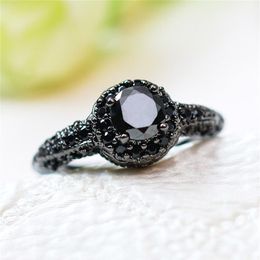 Vintage Black Round Zircon Engagement Rings For Women Men Antique Black Gold Jewelry Male Female Wedding Ring Crystal Jewelry274j
