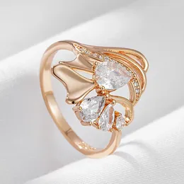 Wedding Rings Wbmqda Luxury Crystal Flower Big Ring For Women 585 Rose Gold Colour With White Natural Zircon Engagement Fine Jewellery