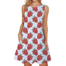 Casual Dresses Strawberry Cute 3D Printed Sleeveless Round Neck A-line Skirt Vestidos Fashion Elegant Breathable Pullover Dress